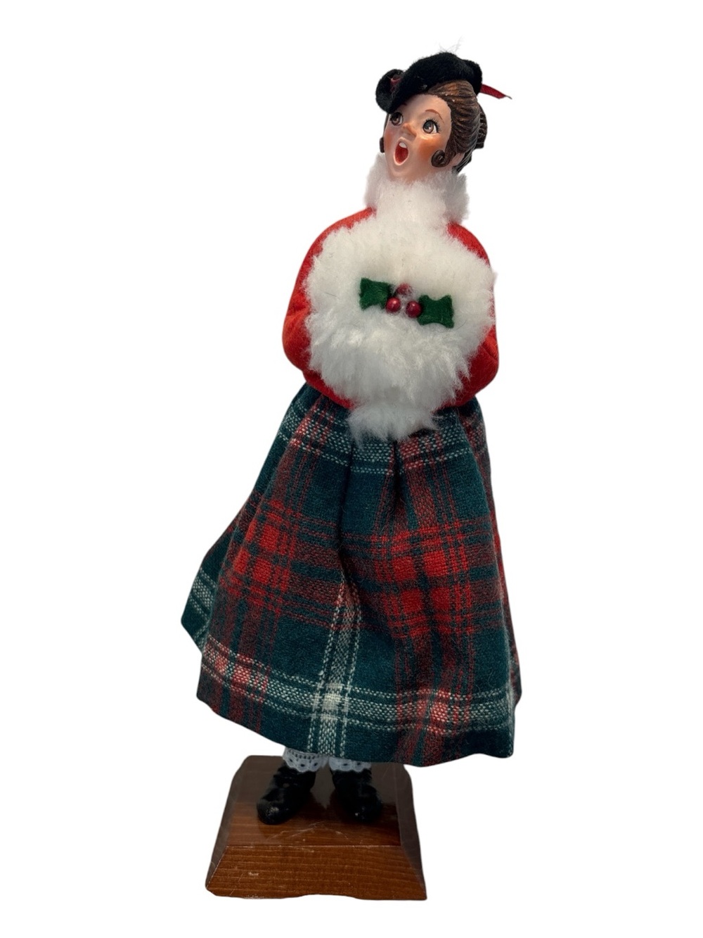 Vintage Simpich 1983 Christmas Caroler “Muff Lady” Doll in Red & Green Plaid